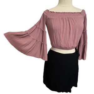 Dark rose colored tiered crop top